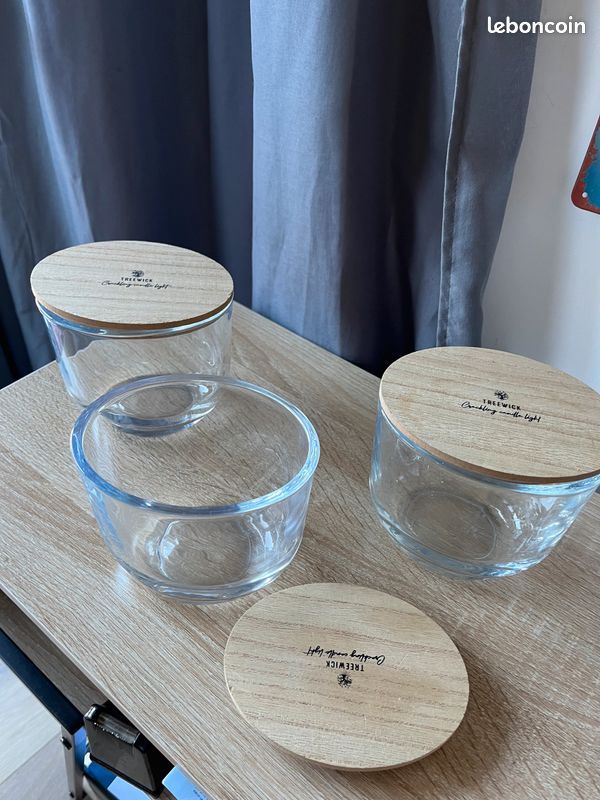 Lot 3 pots en verre couvercle bois (image 1)