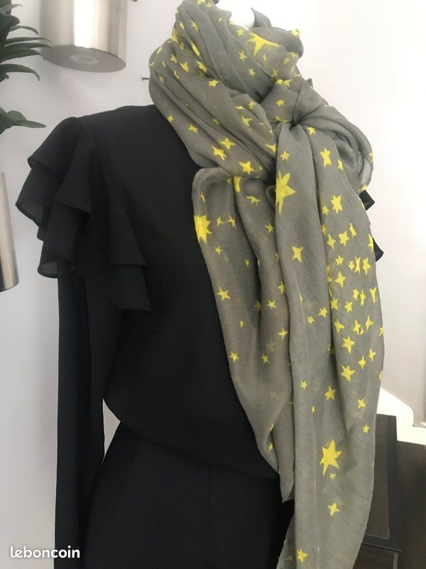 Étole écharpe grise et Etoiles - evaloire (image 1)