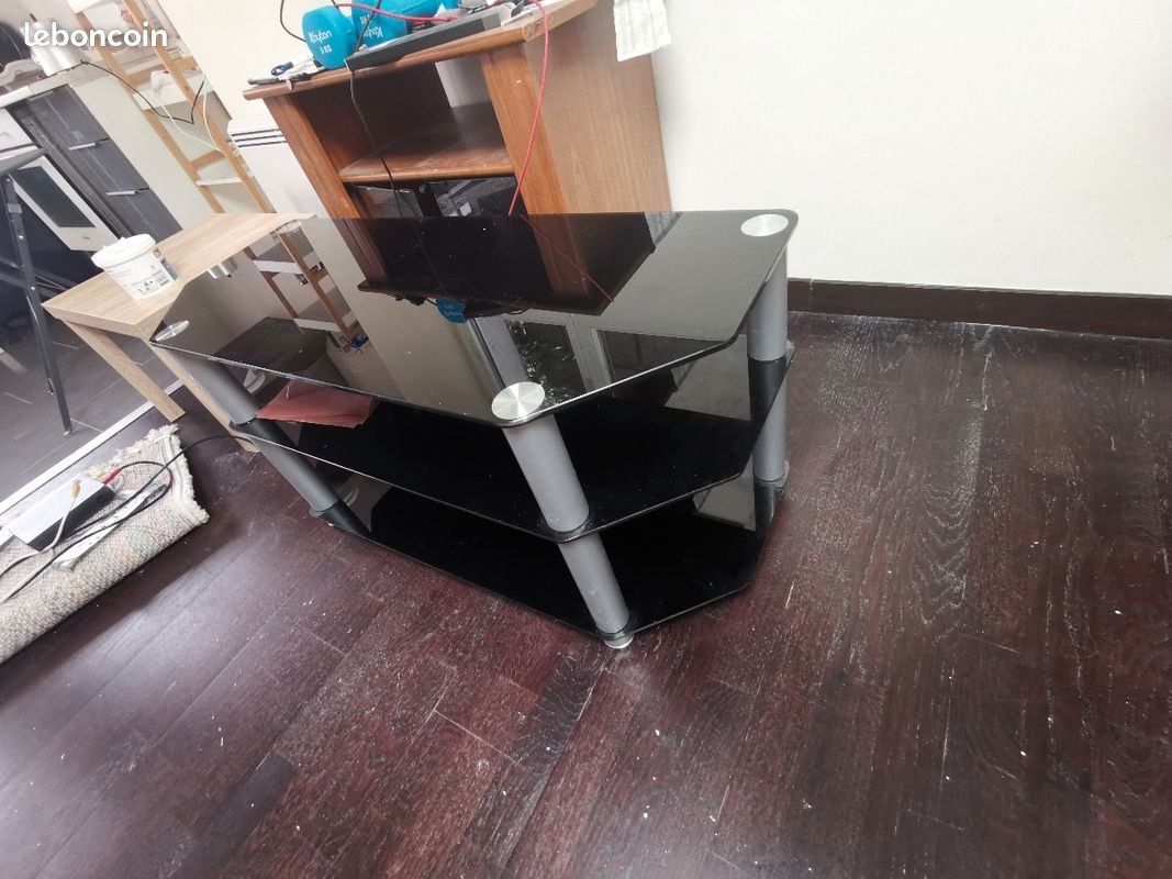Meuble tv étagère en verre trempé noir (image 2)