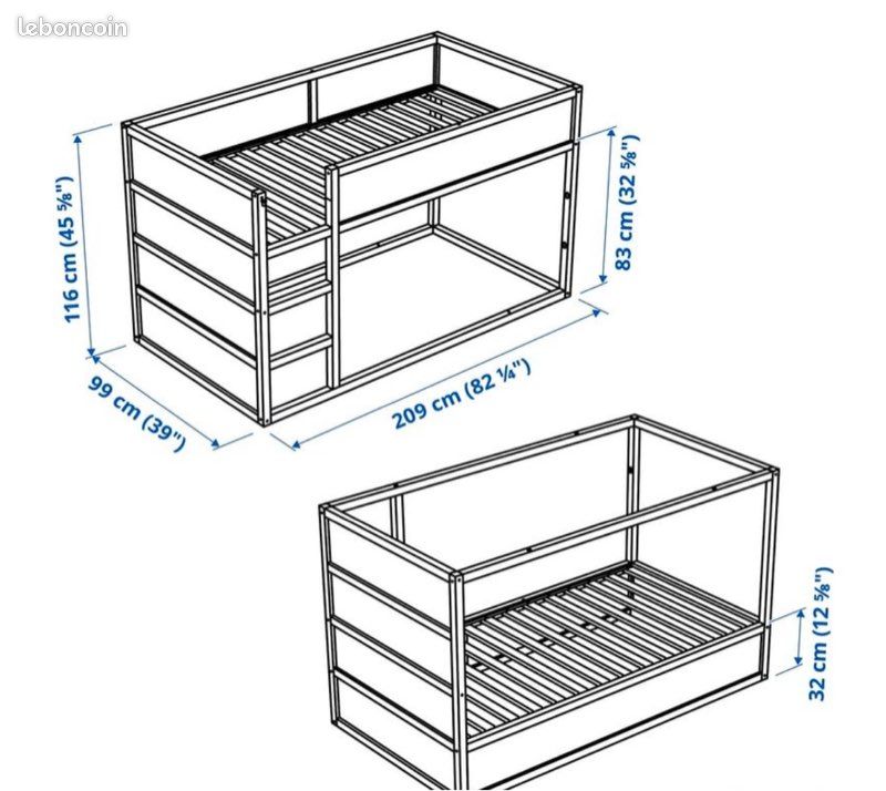 Lit Réversible IKEA KURA 90*200 avec matelas MALVIK (option) (image 2)
