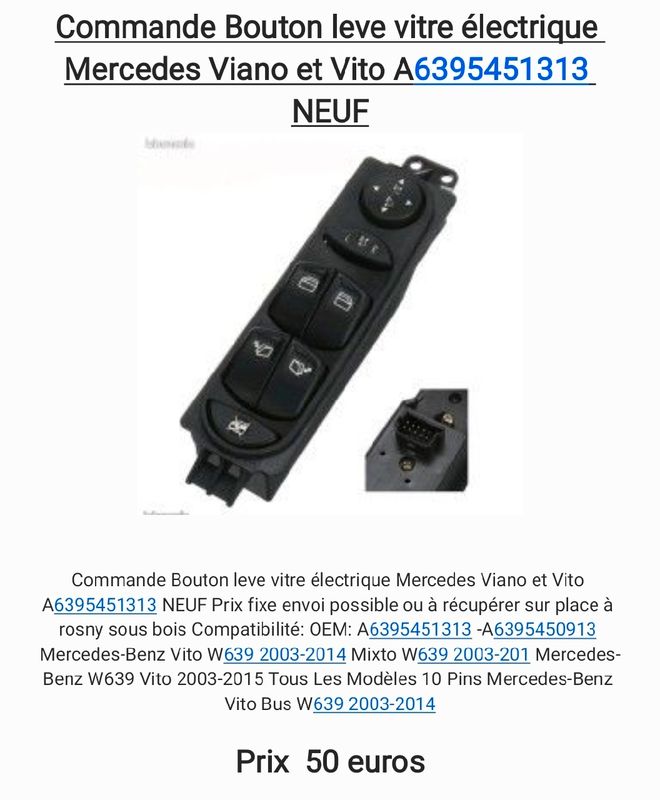 interupteur Leve vitre / electric window switch Mercedes Viano Vito w639 