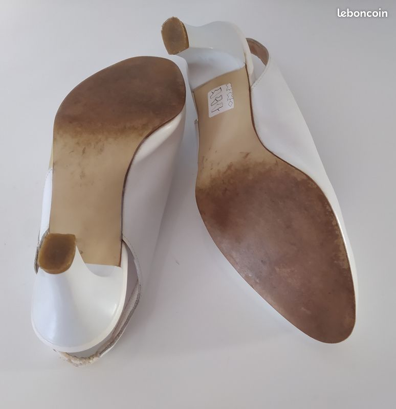 GEO REINO - Escarpins Blanc/argent/doré en cuir à talon et bride arrière pour mariage ou autres occasions - Pointure 38 (image 5)