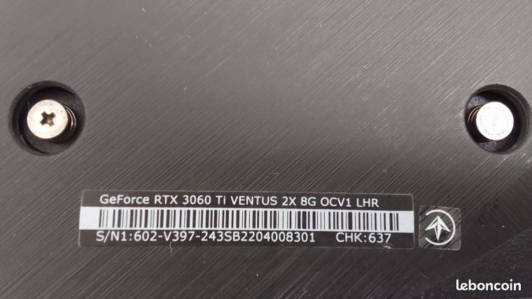 Carte graphique RTX 3060 8 Go HS écrans noir 5