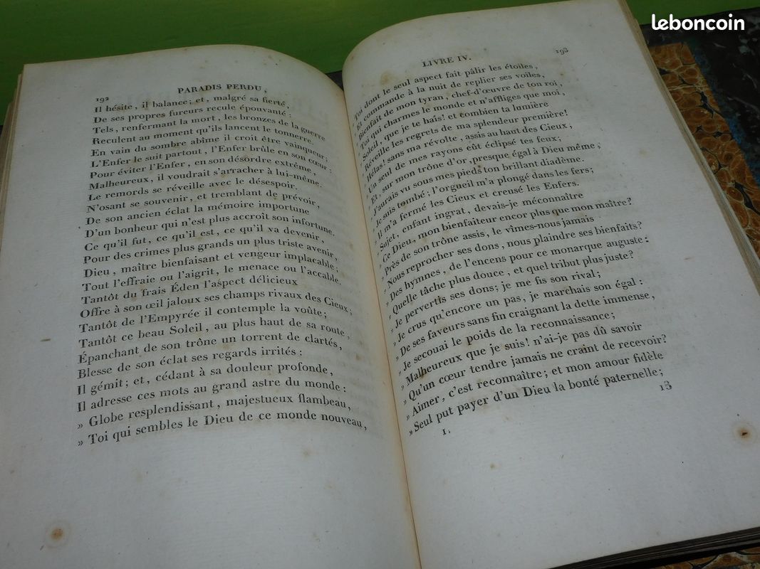 Le paradis perdu par milton traduit par jacques delille 2 volumes reliés 1820 poème christianisme adam ève satan lucifer (image 6)