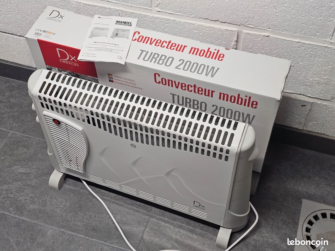 Chauffage électrique mobile 2000W blanc avec thermostat mécanique - 52,5x20x34,5 cm - Brico Dépôt