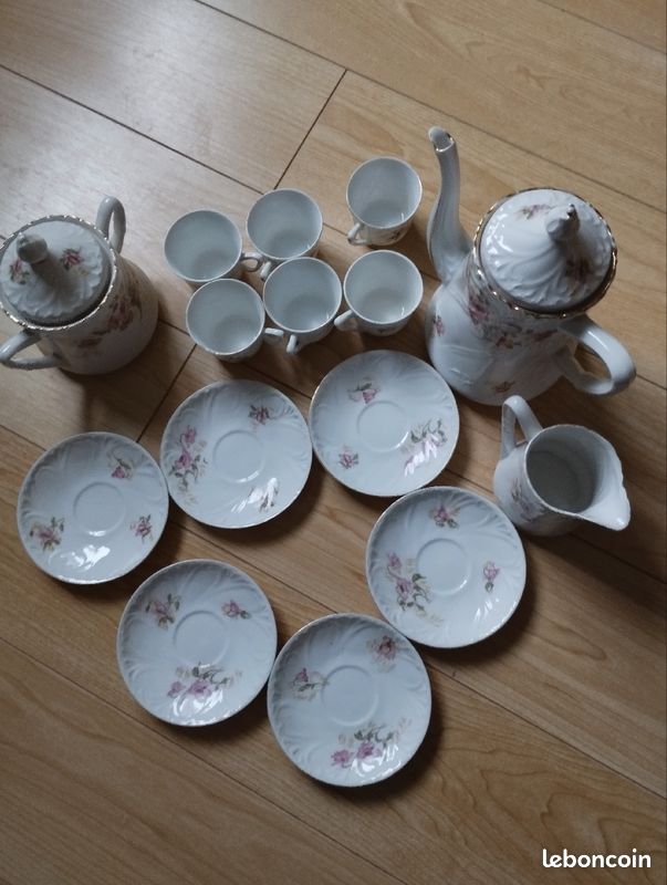 Service à café ancien fin XIX ou début XX ème limoges en porcelaine décor floral (image 4)