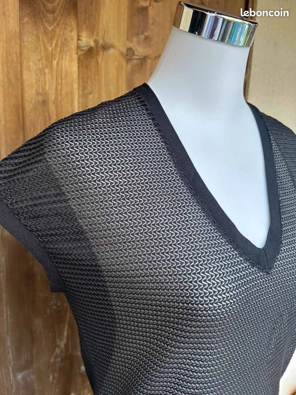 Top maille ajourée 123 Paris noir col V transparent chic taille 36 /S (image 3)