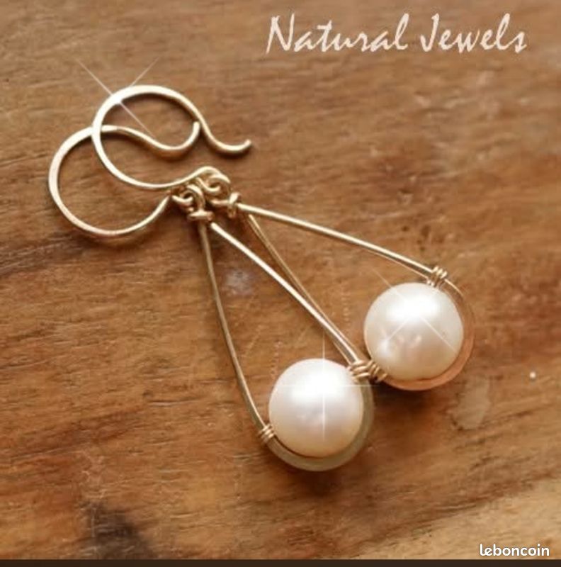 Boucles d'oreilles laiton doré perles qualité AA 10 mm naturaljewels (image 2)