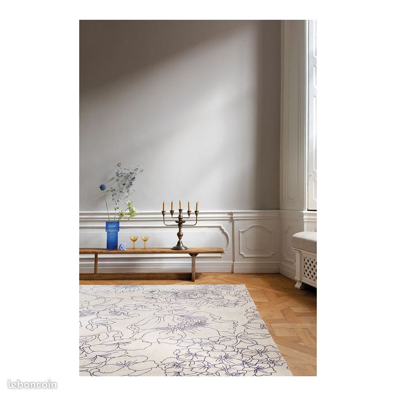 Tapis coton moderne floral rectangle Linear Floral Bleu 140x200 (image 6)