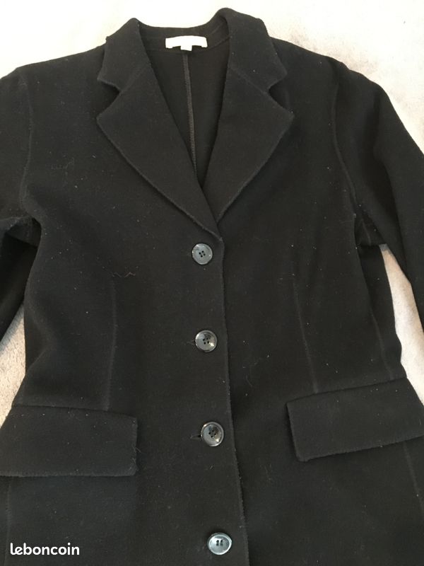 Manteau long noir laine et cachemire (image 1)