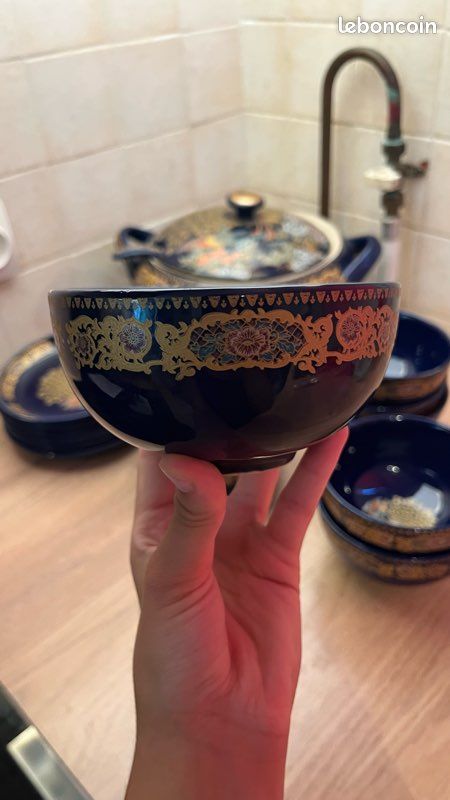 Service de table/ Décoration vintage style oriental / japonais bleu et doré (image 11)
