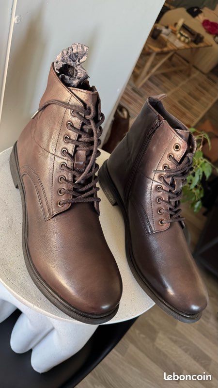 Botte café noir cuir véritable homme T.44 (image 6)