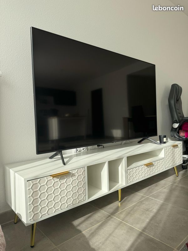 Meuble TV moderne 180 cm - Neuf dans carton - Blanc nid d’abeille (image 2)