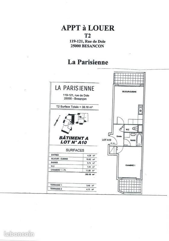 Appartement 2 pièces 38 m² · à Besançon · 38 m² · 630 €