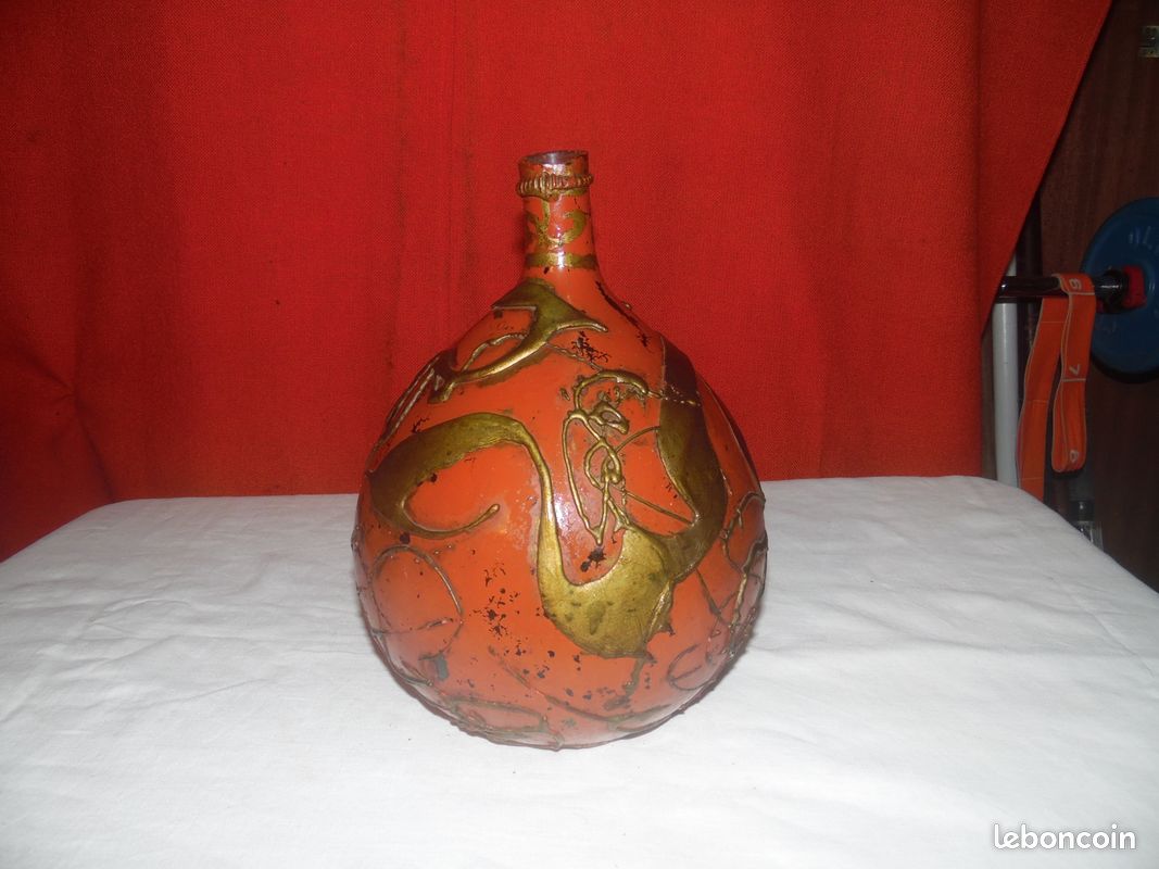 Dame jeanne - bonbonne en verre soufflé peinte et décorée (image 1)