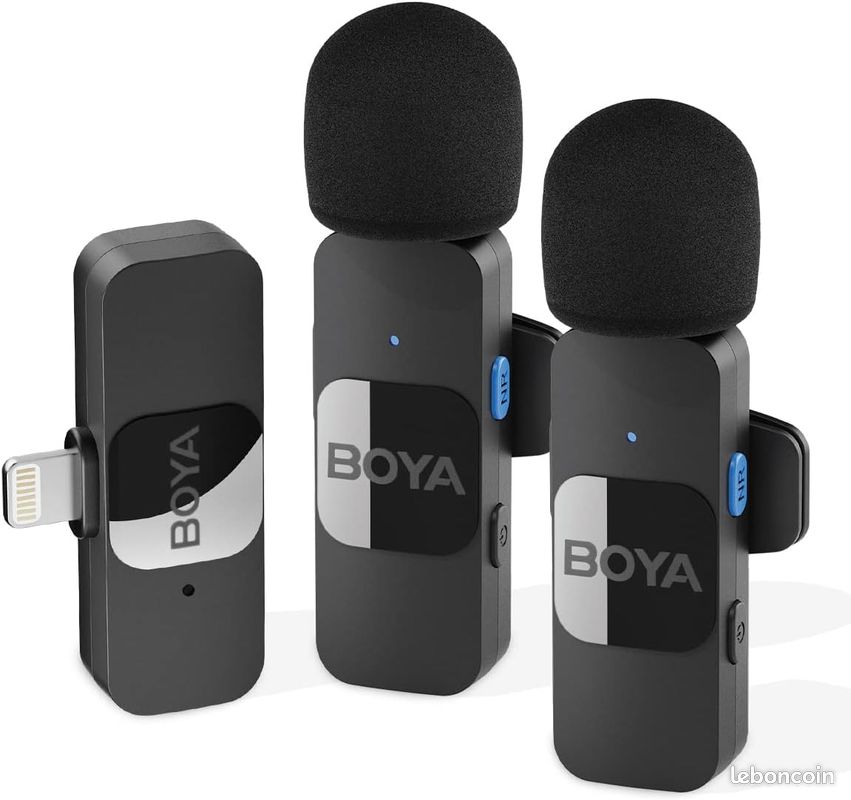 Boya by-V2 Micro iPhone, 2,4 GHz Micro Cravate sans Fil Clipser pour iPhone 14/14 Pro/13 Pro/12, iPad, appareils iOS, Vlogging Youtube (image 1)