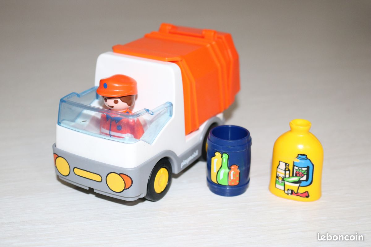 Playmobil 1.2.3 Camion Poubelle 6774 - Avec Personnage Et 2 Poubelles - Jeu De Formes - Dès 18 Mois