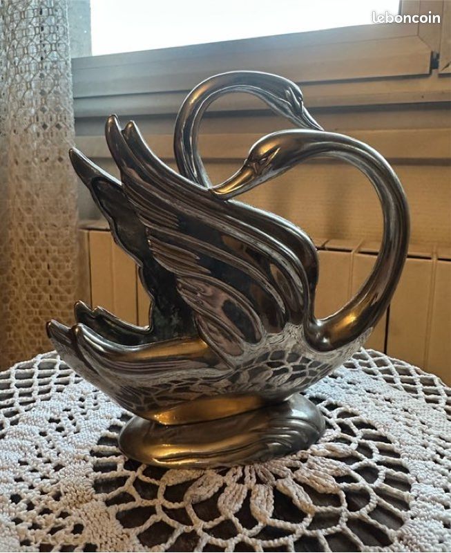 Porte-bagues Vintage En Forme De Cygne – Métal Argenté Et Doré