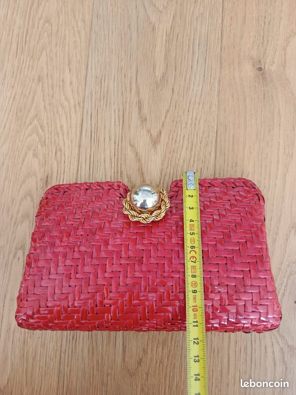Pochette Vintage En Cuir Rouge – Fabriquée En France, 22x15 Cm (neuf Sans étiquette)