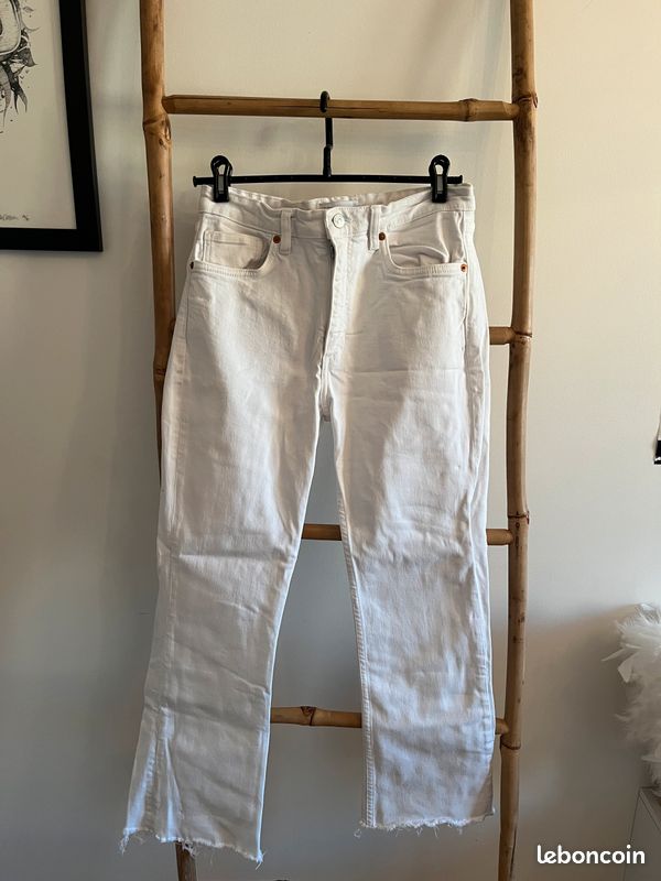 Jean Stretch Blanc Zara Taille Haute 36/38 - Modèle EXTRA, Occasion En Très Bon état