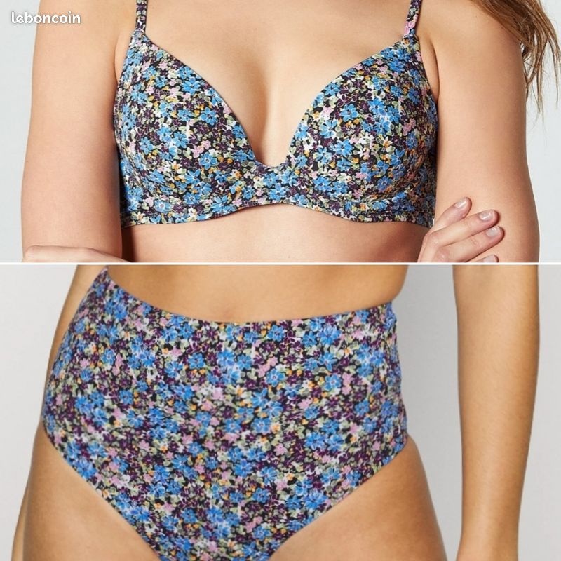 Maillot de bain Etam taille haute à fleurs bleu Vêtements