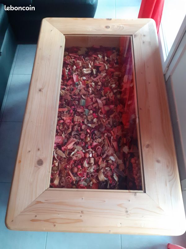 Table de salon bois "pin"/vitrage avec tiroir (image 2)