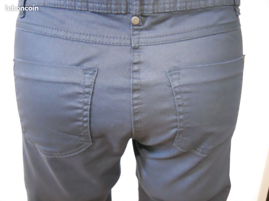Pantalon slim effet enduit bleu marine T36 agn Vêtements