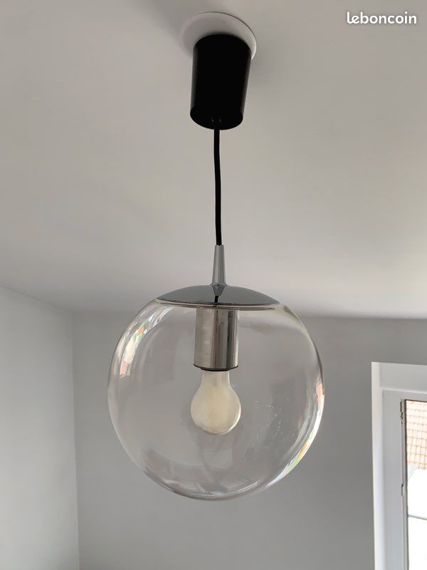 Suspension vintage Peill & Putzler globe verre (AH 105 200) design 70s luminaire lustre rétro (image 7)