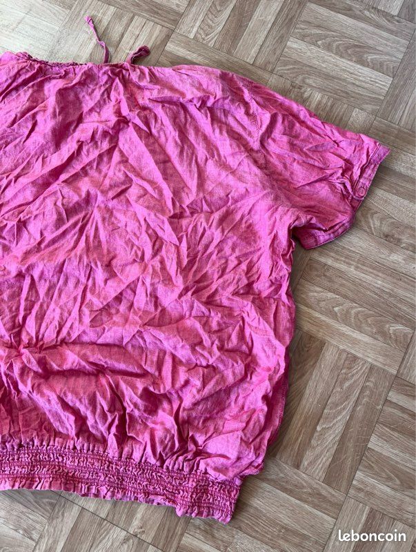 Blouse femme bohème 100 % coton rose vintage XL (image 8)