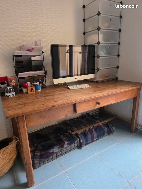 Ancienne table en bois massif / bureau rustique – charme ancien (image 2)