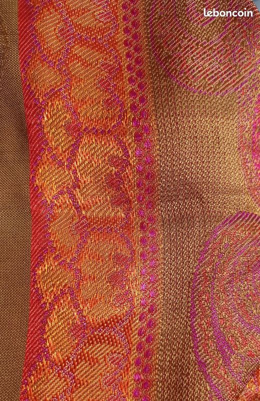 Écharpe ,châle coton et soie orange et rose (image 6)