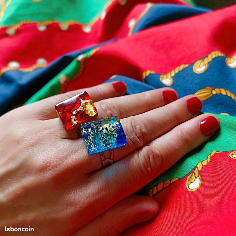 Bague En Verre De Murano Artisanale – Pièce Unique Multicolore, Fabrication Italienne, Taille 18