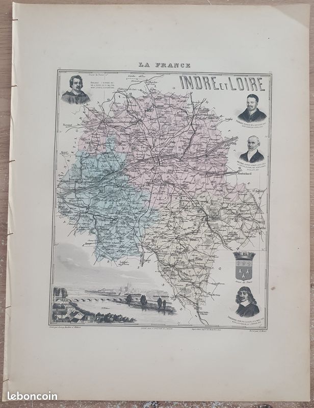 Ancienne carte "Indre et Loire" de 1900 (image 1)