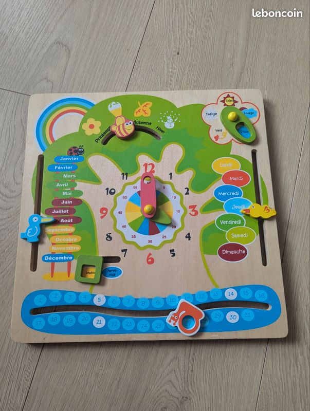 ⏳ Objectif autonomie : Le grand calendrier-horloge en bois Montessori (image 1)
