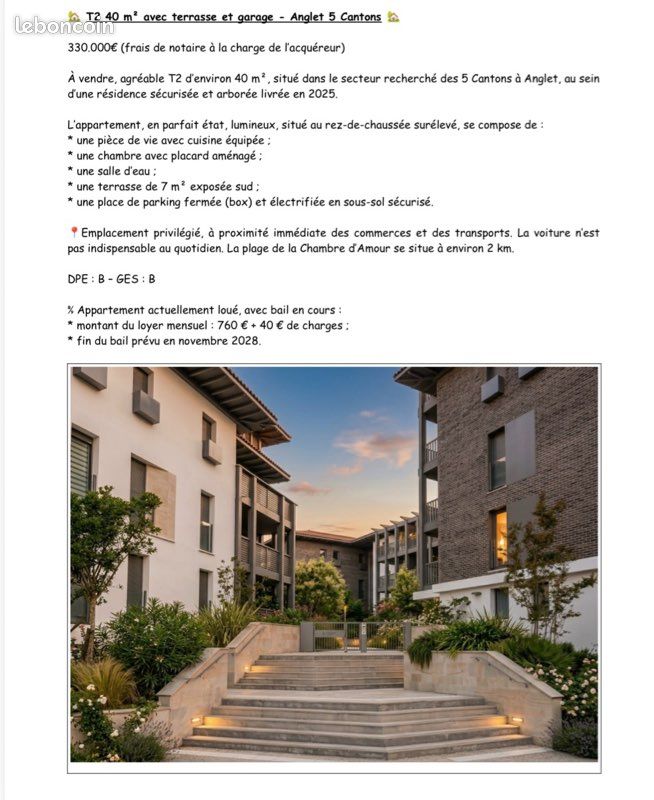 Appartement 2 pièces 40 m² · à Anglet · 40 m² · 330 000 €