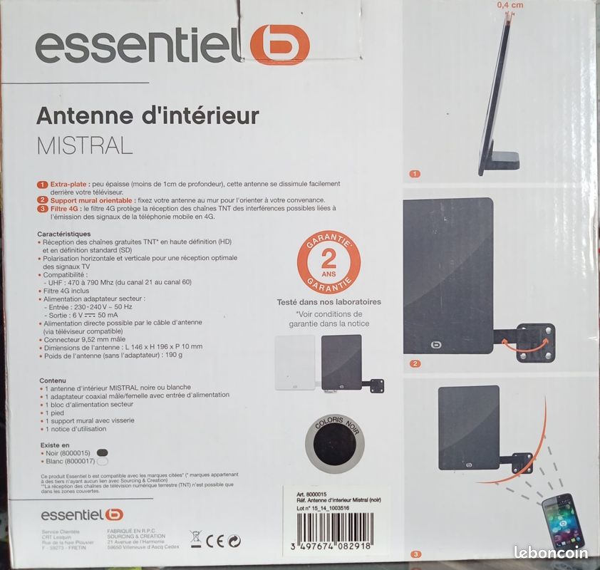 Antenne intérieure - Active - HD 4K - Amplificateur 28 DBI - Design
