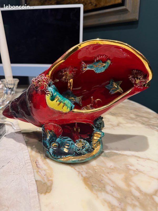 Lampe coquillage Vallauris vintage en céramique – décor marin – années 60/70 (image 1)