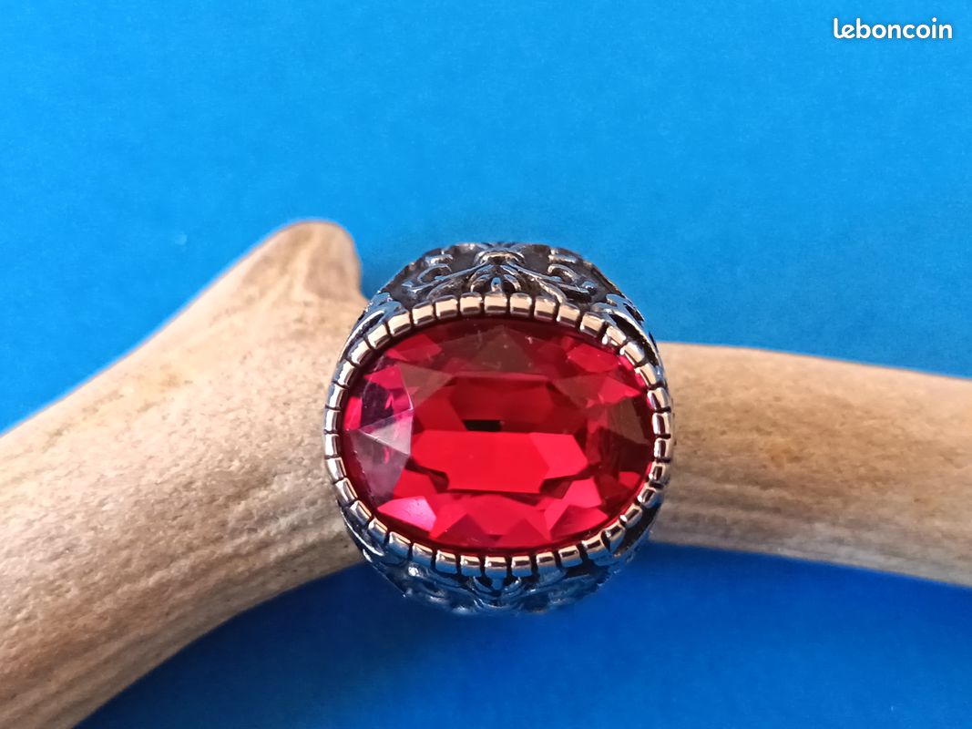 Bague Alliance Vintage élégante En Verre Rubis, Taille 51, Femme, Fantaisie, état Impeccable