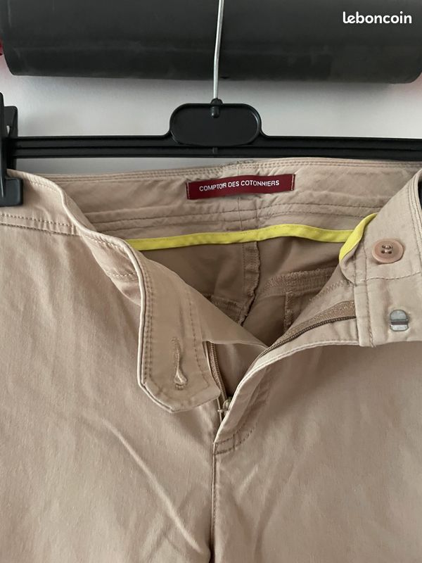 Pantalon Beige Comptoir Des Cotonniers - Taille 36 En Coton Avec Liens Bas - TBE Occasion