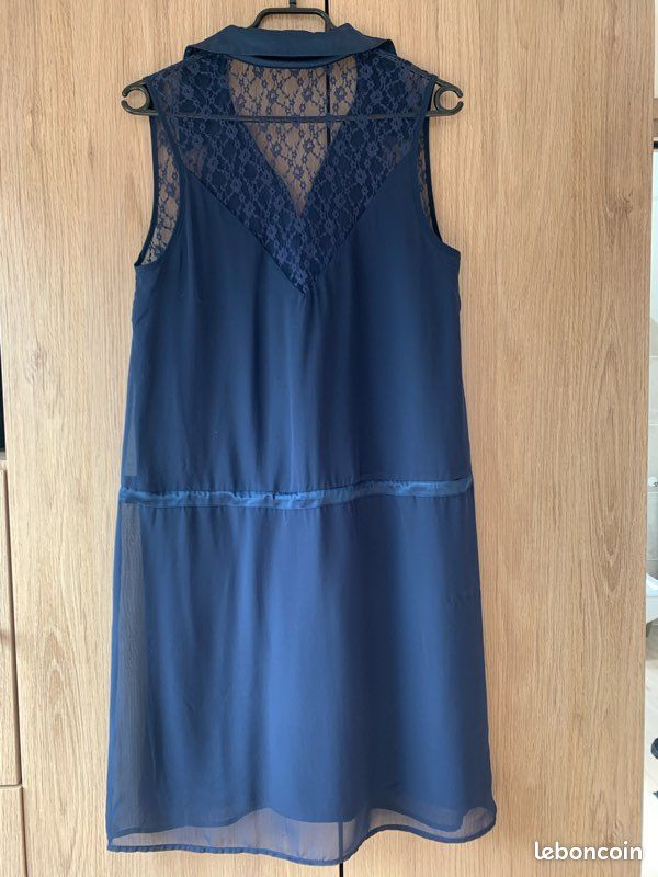 Robe Courte En Dentelle Bleu Marine Ann Taylor - Sans Manches - Taille 0 - 100% Coton