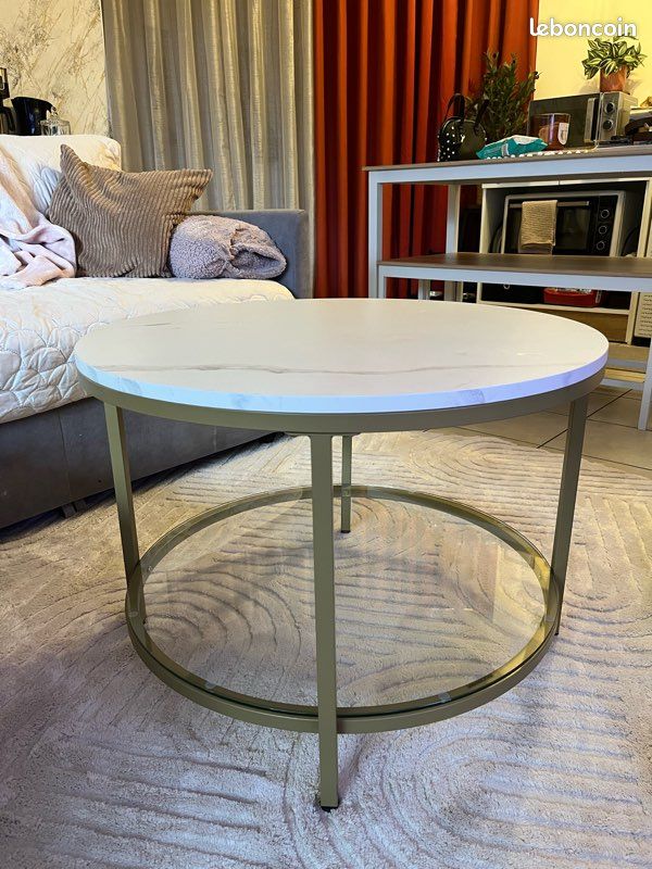 Table basse blanche effet marbré (image 1)