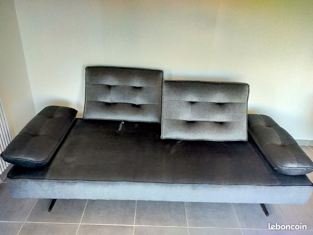 Canapé modulable neuf en velours gris bleuté (image 5)