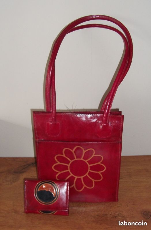 Sac à main cuir bordeaux (image 1)