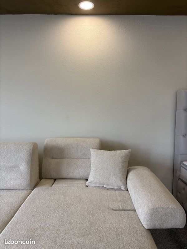 Canape d’angle tissus beige avec coffre (image 3)