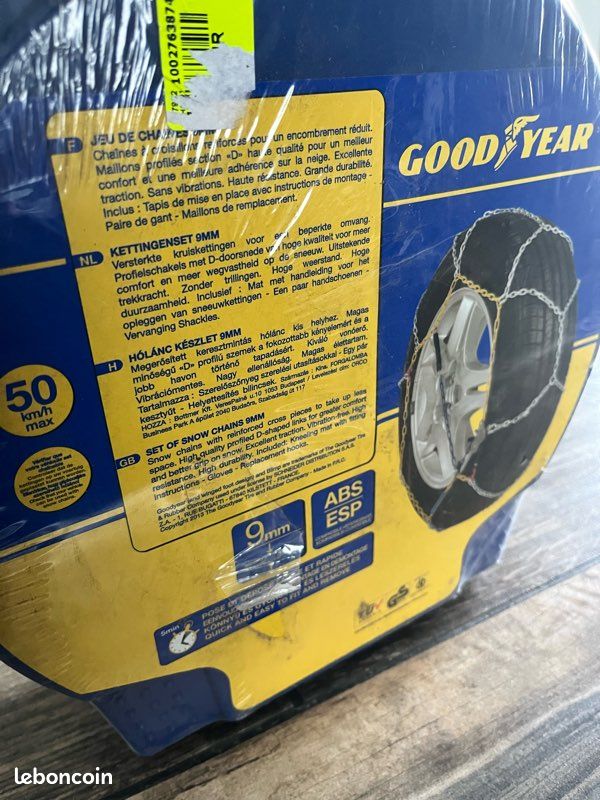 Chaines à Neige Goodyear 77915 - Taille 075, Maillons 9 Mm - Compatibles ABS/ESP, Montage Rapide Sans Déplacement