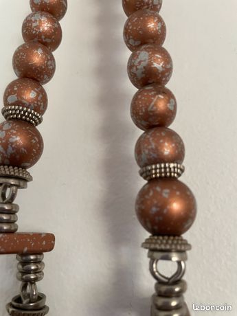 Collier Vintage Années 60 Italie - Multi-rangs Perles Rocaille Cuivrées, Longueur 45 Cm