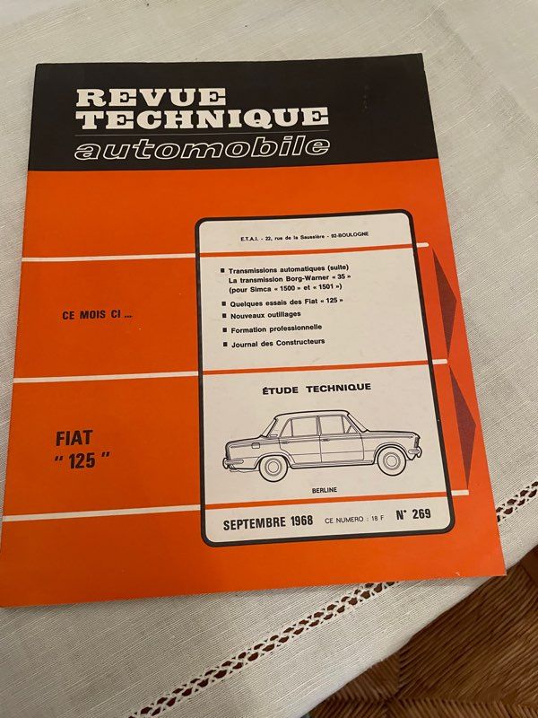 Revue technique automobile Fiat 125 - Équipement auto