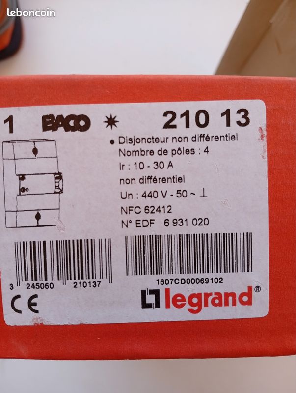 Disjoncteur différentiel Legrand BACO 210 13 ..500mA .. 10-30 A 440V (image 3)