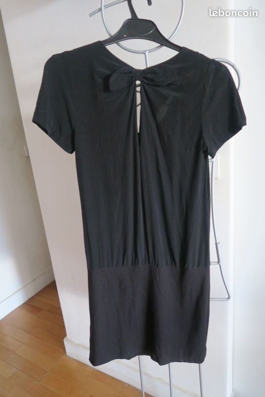 Robe Tunique SANDRO Noire Taille 2 Avec Nœud Devant - Laine - Occasion Très Bon État