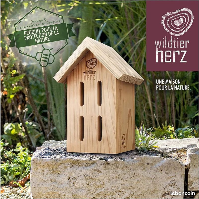 Relaxdays Hôtel à Insectes En Bois, à Suspendre, Pour Abeilles Sauvages Hlp Env 38x29x9 Cm Jardin Et Balcon Vert 85662519